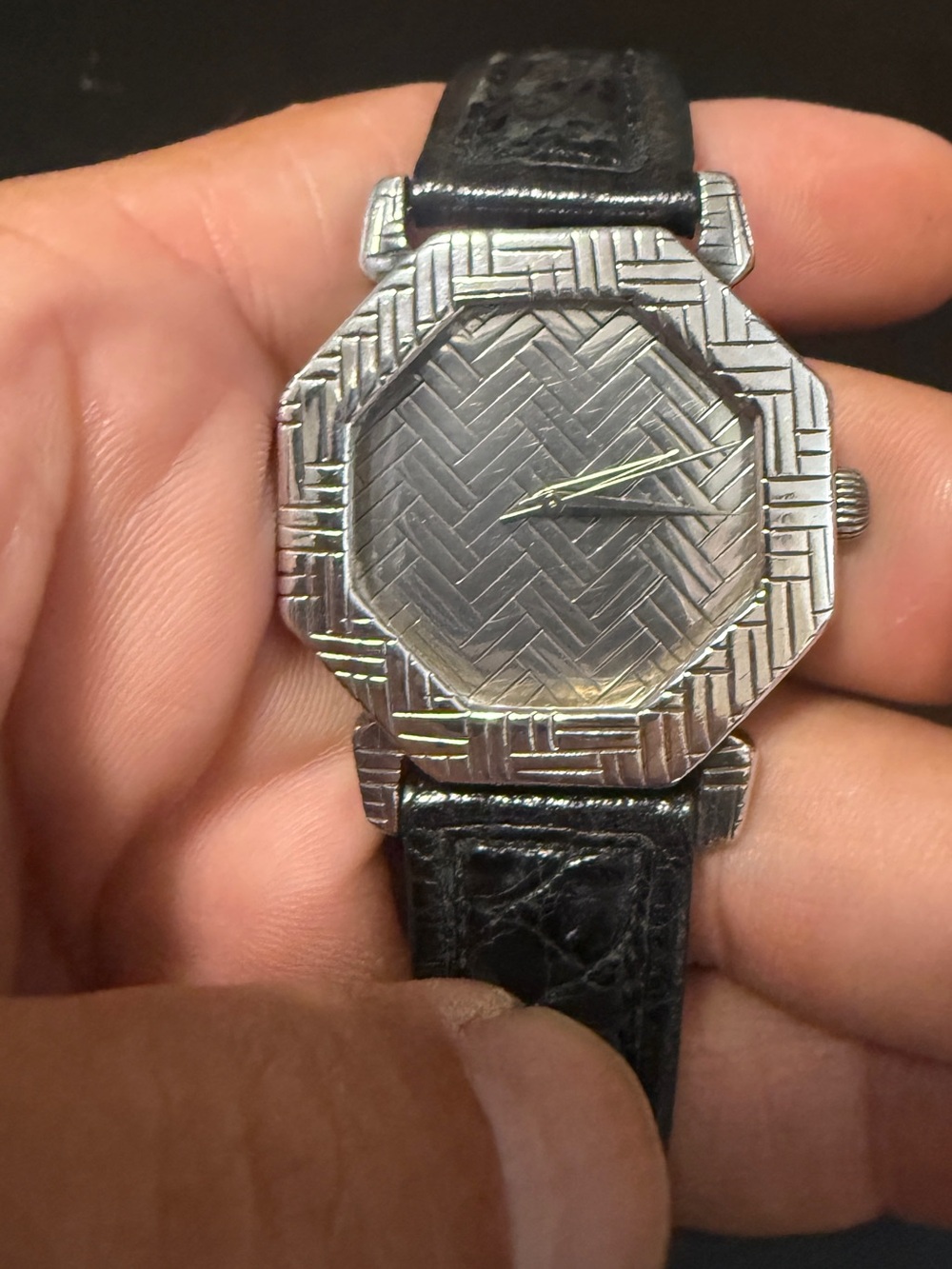 John Hardy Silver Octagonal Dress Watch with Black Croc Strap. Beautiful SILVER